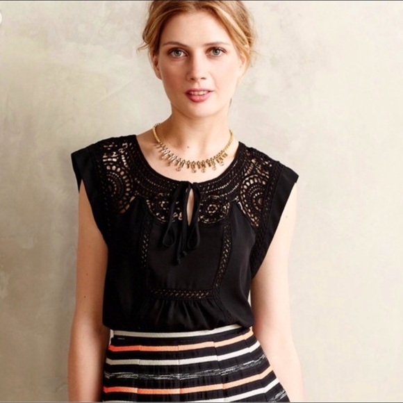 Anthropologie Tops - Anthro Meadow Rue Lace Black Crochet Blouse | S